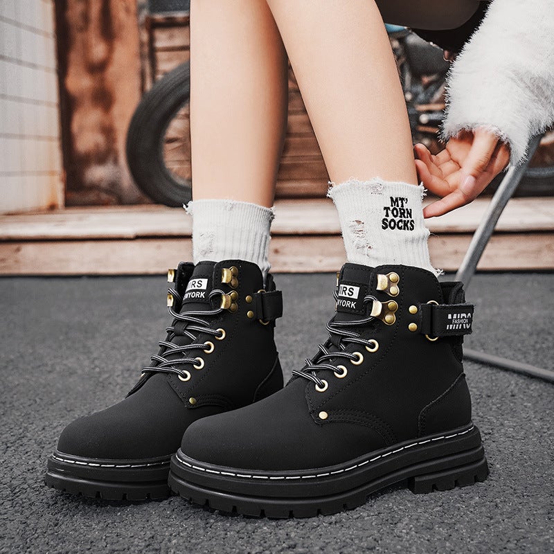 Workwear Boots Lovers Leather Big Head Leather Shoes Rhubarb Boots High Top Shoes Men'S Shoes British Casual Shoes - Image 5